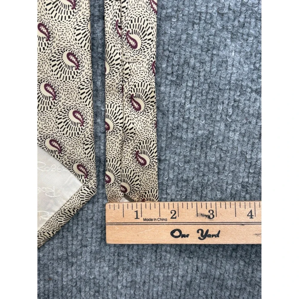 Robert Talbott Studio Linebound Silk Tie Tan Burgundy Paisley Geometric Mens